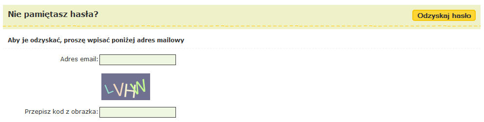 W przypadku, gdy użytkownik zapomniał hasła, należy: kliknąć link Nie pamiętasz hasła?