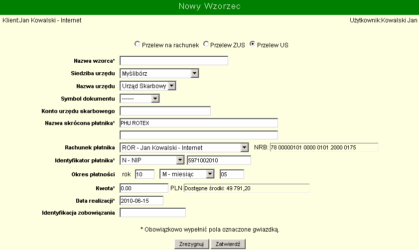 Typ wpłaty - literowy symbol rodzaju wpłaty. Nr deklaracji -oznaczenie numeru deklaracji składa się z dwóch cyfr. Należy wpisać numer odpowiedni dla wybranego wcześniej typu wpłaty.