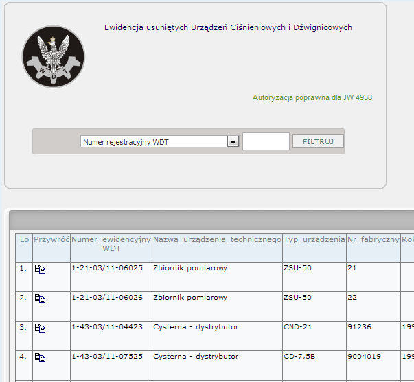 Przywracanie urządzeń DT Aby przywrócić usunięte urządzenie należy wybrać z menu Program DT CERBERUS Usunięte.