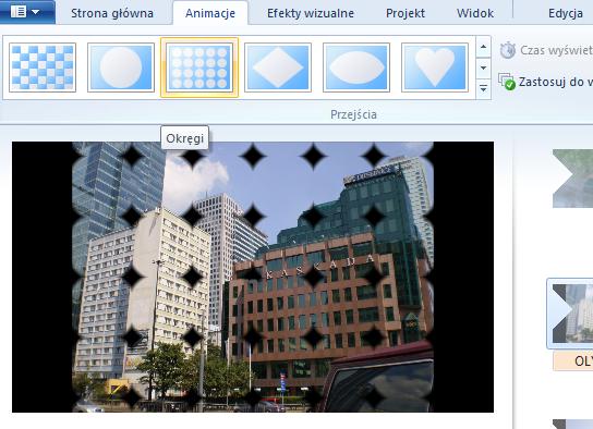 16 Wimmer Windows Live Movie Maker 2011: Pierwszy projekt Rysunek 16 - Przykład efektu wizualnego Efekty przejścia.