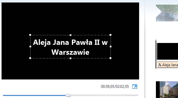 17 Wimmer Windows Live Movie Maker 2011: Pierwszy projekt Rysunek 18 - Podpis nałożony na slajd Tytuły między slajdami.