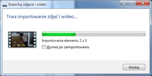 22 Wimmer Windows Live Movie Maker 2011: Gromadzenie materiału Rysunek 26 - Wybieranie grup do pobrania Gdy klikniesz Importuj, program przystąpi do pobierania plików na dysk.