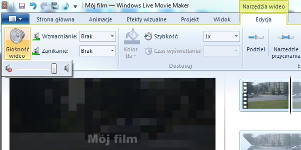 43 Wimmer Windows Live Movie Maker 2011: Muzyka i efekty dźwiękowe Gdyby muzyka trwała krócej, czas wyświetlania slajdów zostanie odpowiednio skrócony.