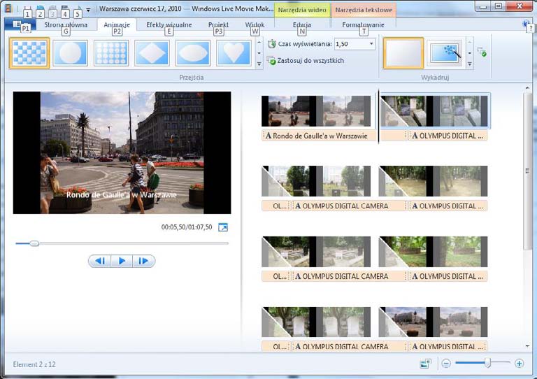 49 Wimmer Windows Live Movie Maker 2011: Animacje go ręcznie i naciskając Enter.