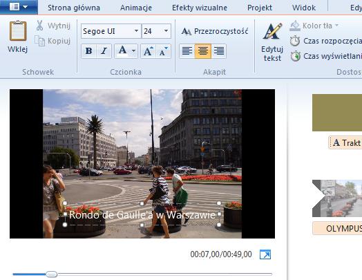 55 Wimmer Windows Live Movie Maker 2011: Tytuły, podpisy i napisy Rysunek 79 - Wstawianie podpisu do slajdu Po kliknięciu przycisku automatycznie jest wstawiana ramka i możesz natychmiast rozpocząd