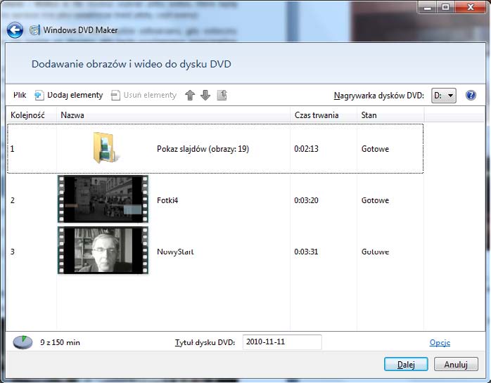 70 Wimmer Windows Live Movie Maker 2011: Zapisywanie filmu A tak w telewizorze: Rysunek 102 - Odtwarzanie płyty w telewizorze Zwródmy jeszcze uwagę, że dodając materiały