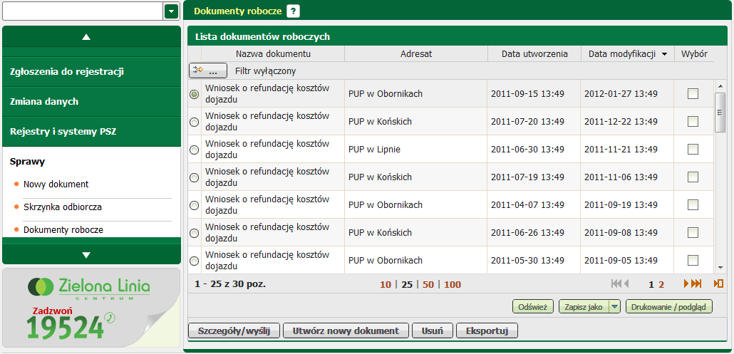 5.3.2 Sprawy Utwórz nowy dokument roboczy Istnieje możliwość utworzenia nowego dokumentu.