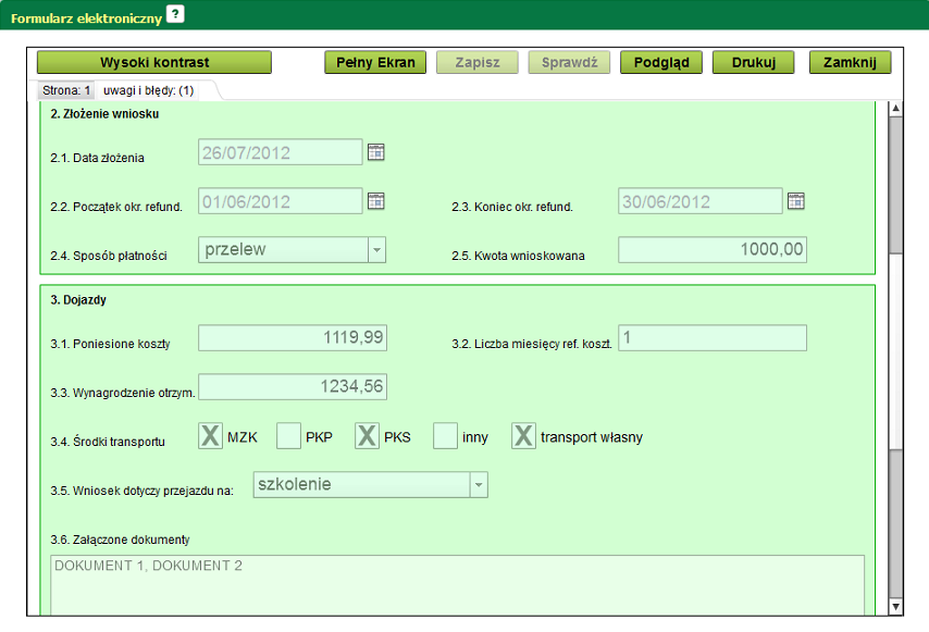 Sprawy do wyboru są trzy opcje: - formularz, - strona WWW (HTML), - PDF.