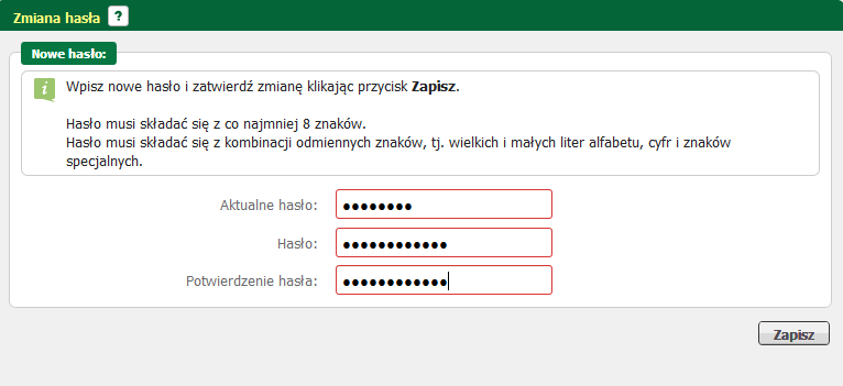 Rejestracja i uwierzytelnianie kont Zmian w sekcji "Dane beneficjenta" i "Inne informacje" może dokonać pracownik urzędu. 2.1.2 Zmiana hasła Aby zmienić hasło należy: 1.