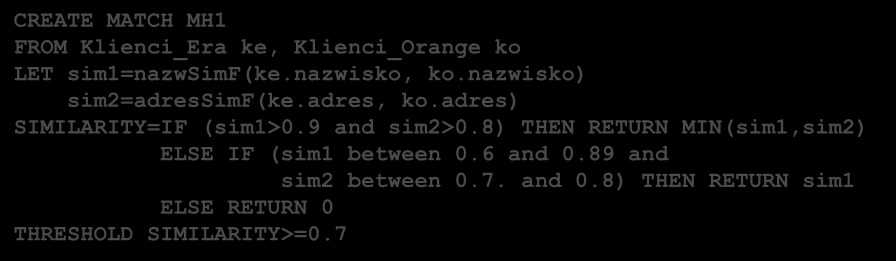 AJAX - Komponenty Usługa transformacji danych standaryzacja wartości transformacja do innej postaci MAPPING makro-operator CREATE MAPPING MG1 SELECT k.klid, k.imie, nazwisko, ulica, miasto, kod, k.