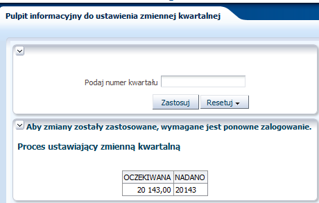 8 Zmiana kwartału Aby dokonad zmiany kwartału dla którego generowane są dane należy uruchomid Pulpit informacyjny Pulpit informacyjny do ustawienia zmiennej kwartalnej znajdujący się w katalogu