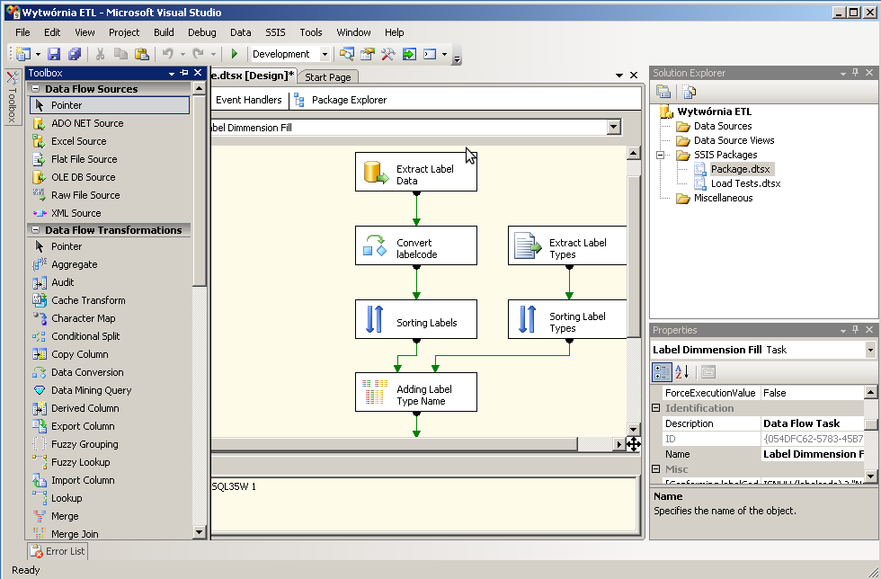 MS SQL BI Development Studio - SQL Server Integration Services Przykładowe procedury transformacyjne dostarczanych przez narzędzie MS SQL Server 2008 Integration Services: Aggregate Transformation