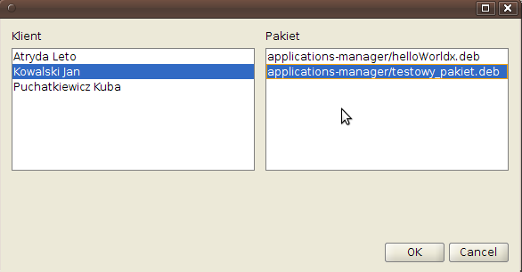 Rysunek 5.1: Aplikacja AWS Manager - lista aplikacji. w oknie, które się pojawiło, wybrać klienta, dla którego miała być instalowana aplikacja, wybrać pakiet instalacyjny i nacisnąć OK. Rysunek 5.