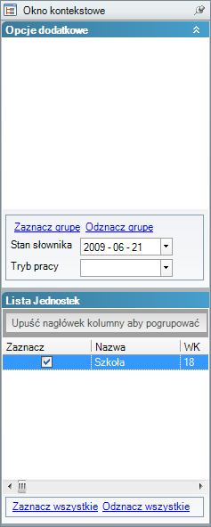 Po kliknięciu na jakąkolwiek z najniższych hierarchicznie kategorii drzewa, w środkowym oknie programu zostanie wyświetlona lista wszystkich dokumentów przynależących do tej kategorii.