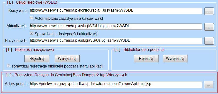 Instrukcja obsługi modułu komunikacji z Podsystemem Dostępu do Centralnej Bazy Danych Nowych Ksiąg Wieczystych Konfiguracja Na potrzeby obsługi rozszerzony został moduł Konfiguracja menu Preferencje