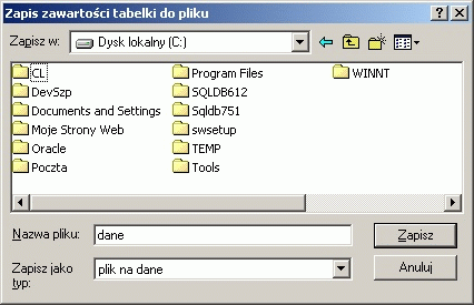 Informacje ogólne Kopiowanie tabeli do Schowka - po naciśnięciu tego przycisku zawartość całej tabeli jest kopiowana do systemowego schowka.