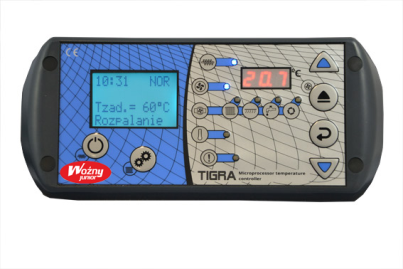 PANELE POKOJOWE PANEL TIGRA - 173 zł Pełna kontrola nad pracą kotła z dowolnego miejsca, gdzie panel jest zamontowany Komunikacja nawet do 500 metrów Możliwość zmian parametrów funkcji Możliwość