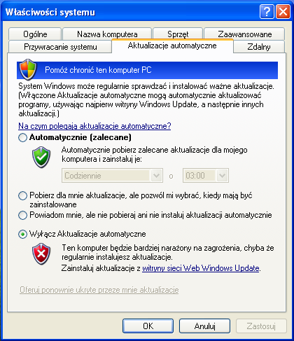 Pobierz aktualizacje, ale pozwól mi wybrać, czy je zainstalować - Windows Update automatycznie pobierze aktualizacje i pozwoli nam wybrać, które aktualizacje mają zostać zainstalowane.