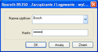 56/192 Bosch Rexroth AG Technologia wkrętarska BS350 4.4 Wysyłanie i zapisywanie 2. Podać hasło Robert i zatwierdzić OK. obr.