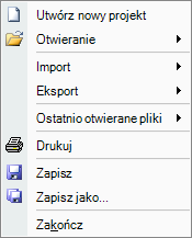 5 POLECENIA MENU Wskazówka: Prawie wszystkie funkcje poszczególnych poleceń menu można wywołać przez odpowiednie ikony w paskach narzędzi.