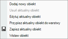 Dodaj nową kondygnację: Dodaje nową kondygnację. Po wybraniu polecenia otwiera się okno, w którym można wybrać lub wpisać nazwę nowej kondygnacji i wysokość położenia.