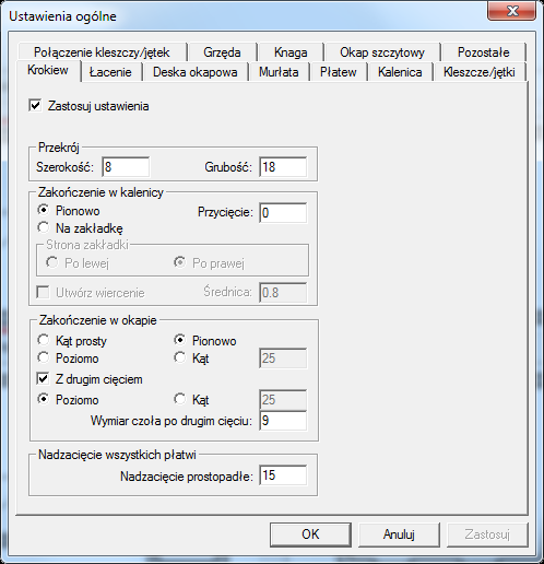 Asystent 6.2.2.1 Ustawienia ogólne Za pomocą przycisku Ustawienia ogólne można wprowadzić najczęściej stosowane wartości parametrów dla poszczególnych rodzajów elementów konstrukcyjnych.