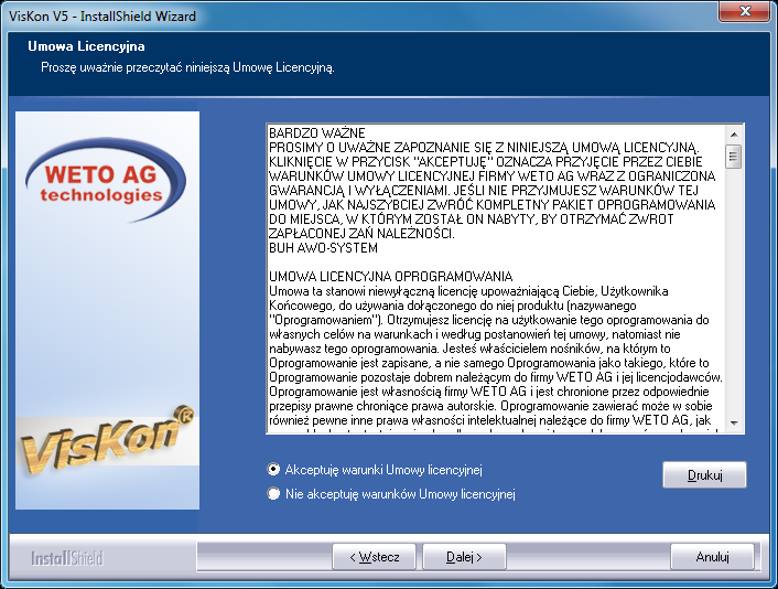 Instalacja W kolejnym kroku instalacji pokaże się ekran z Umową Licencyjną.