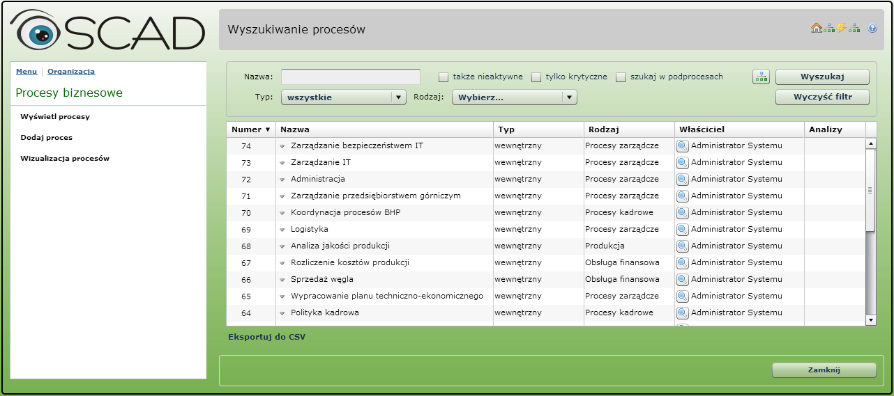 Nr 8(510) SIERPIEŃ 2013 57 Rys. 3. Procesy biznesowe przedsiębiorstwa górniczego w OSCAD-BIZ 4.1. Zarządzanie ryzykiem Zakład górniczy jest środowiskiem, w którym realizowany jest proces wydobycia węgla i inne wspomagające go procesy.