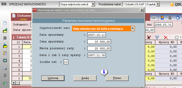 1.4 Automatyczne tworzenie harmonogramu spłaty ceny sprzedaŝy.