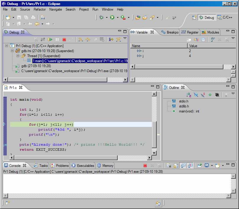 Środowisko pracy: Eclipse Dla dociekliwych: gdb/mi interfejs komunikacji z debuggerem gdb Dla dociekliwych: włącz aby