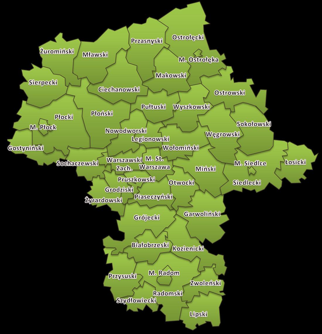 Mapa 1: Województwo Mazowieckie - mapa