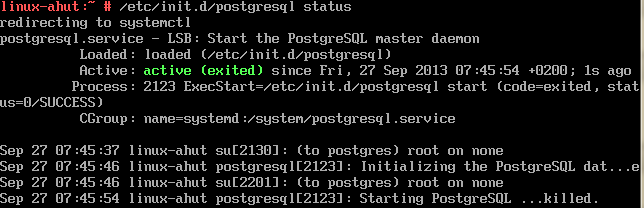 Sprawdź poprawność instalacji pakietów poleceniem: zyppersepostgresql. Uruchamianie, zatrzymywanie, restart serwera PostgreSQL w systemie Linux. Uruchomienie serwera: /etc/init.