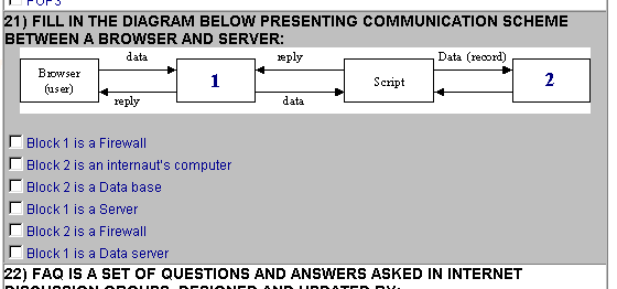 Fragment wygenerowanego testu przedstawiono na rysunku 5. Po zaznaczeniu wszystkich odpowiedzi, uŝytkownik moŝe wysłać test do serwera w celu jego oceny. JeŜeli tak się nie stanie, (np.