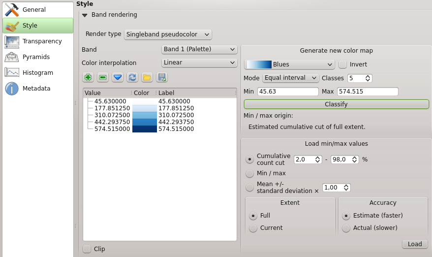 Estimate (faster) the Min and Max values of the bands or use the Actual (slower) Accuracy. Rysunek 13.