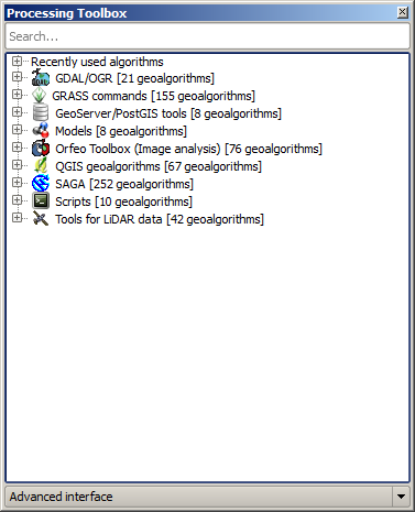 17.2 The toolbox The Toolbox is the main element of the processing GUI, and the one that you are more likely to use in your daily work.