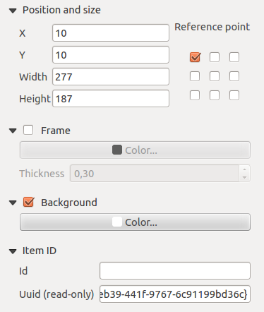 Rysunek 18.2: Common Item properties Dialogs 18.2 Rendering mode QGIS now allows advanced rendering for composer items just like vector and raster layers. Rysunek 18.