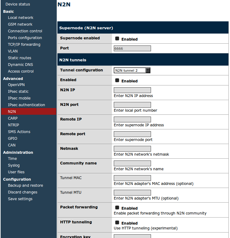 7.2.15 N2N N2N to program umożliwiający tworzenie bezpiecznych podsieci podobnie jak OpenVPN i IPsec, jednak jego działanie oparte jest na sieci P2P. Na modemie możemy skonfigurować serwer N2N (tzw.