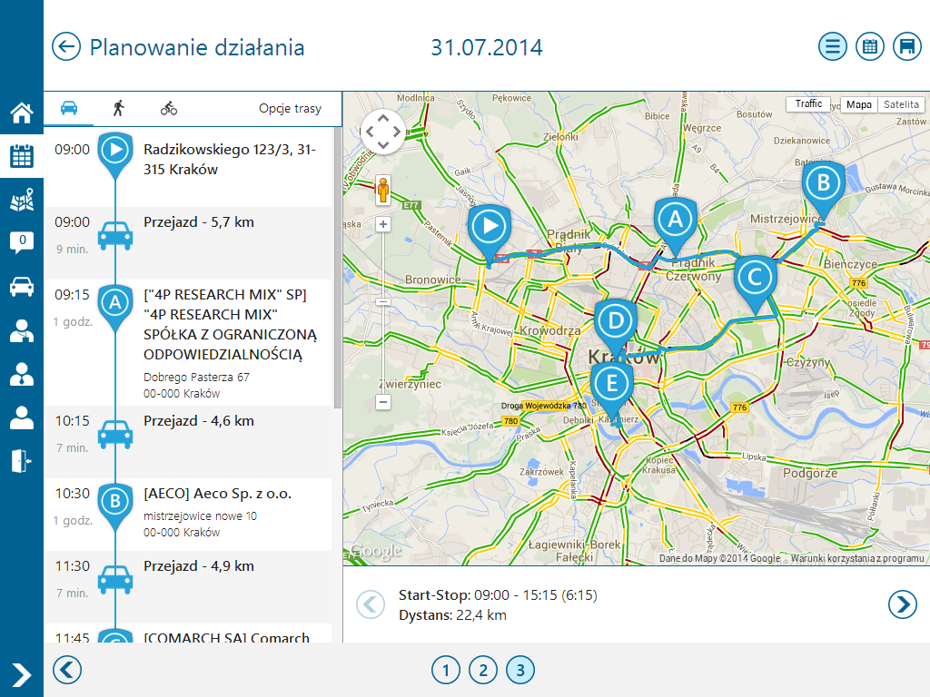 8. Aktualne natężenie ruchu Na wszystkich ekranach przedstawiających mapy dodano przycisk: [Traffic] prezentujący aktualne natężenie ruchu.