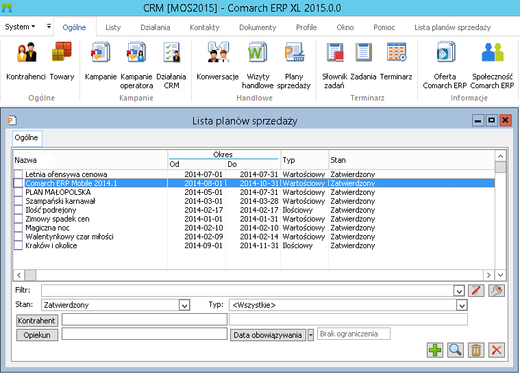 Rys. 2. Lista zdefiniowanych w Comarch ERP XL Planów Sprzedaży Rys. 3.