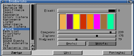 Ustawienia palety kolorów (strona Paleta ) Opus pozostawia pod kontrolą do szesnastu kolorów z palety barw aktualnego ekranu.