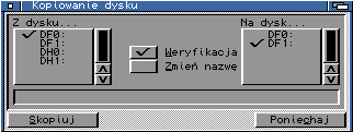 Wybieranie dysku źródłowego Po wybraniu opcji Kopiowanie dysku na ekranie pojawi się okno o tej samej nazwie.