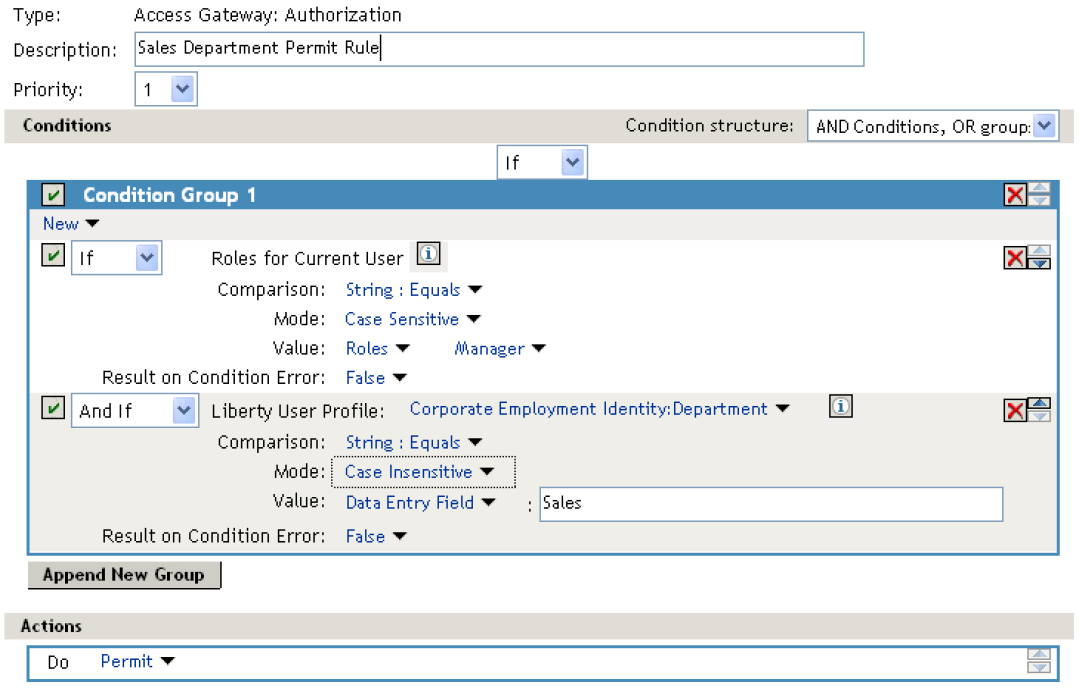 Access Manager reguły