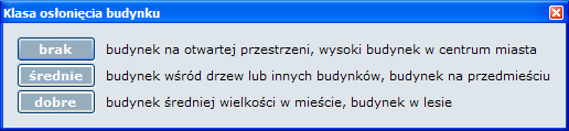 słnięcie dana d bliczeń należy wybrać z ręki klasę słnięcia budynku lub wybrać je z następującej pdpwiedzi: ilść niesłniętych fasad dana d bliczeń należy wybrać z listy ilść niesłniętych fasad (d