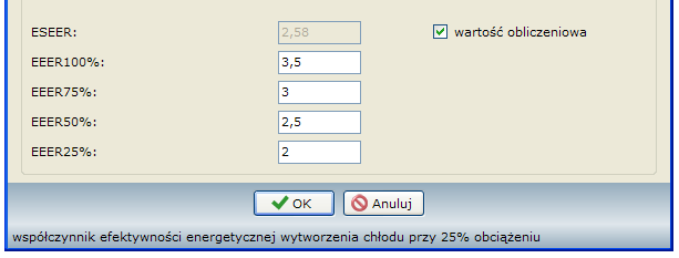 dana d bliczeń należy wpisać z ręki współczynnik efektywnści energetycznej wytwrzenia