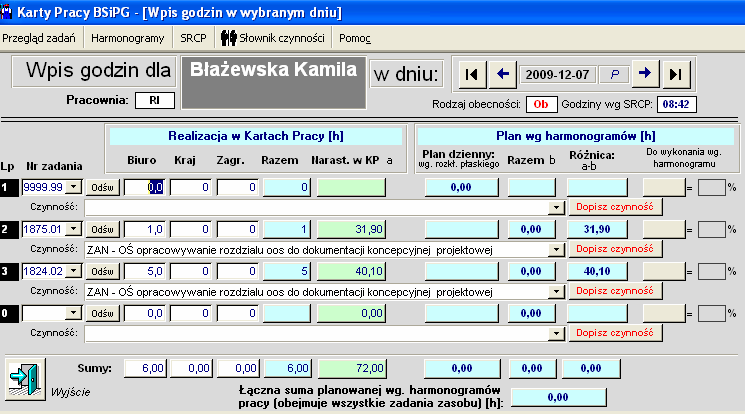 EWIDENCJA CZASU PRACY NA