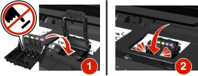 Rozwiązywanie problemów 137 4 Usuń nieobsługiwaną głowicę drukującą. 5 Włóż obsługiwaną głowicę drukującą, a następnie zamknij zatrzask, tak aby zatrzasnął się we właściwym miejscu.