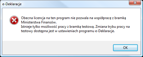 Przygotowanie programu do pracy 3 7 Po wybraniu Bramki testowej i próbie wysłania deklaracji program wyświetla komunikat z pytaniem: Rys.