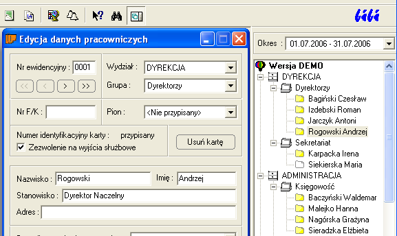 4.Program bibi 4.Program bibi 4.1 WYSZUKIWANIE PRACOWNIKA W celu wyszukania pracownika w programie bibi należy otworzyć Prawy Panel Sterowania, zakładkę Grupy.