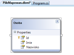 przykładzie drugi parametr to /dbml:plikmapowan.dbml). Po potwierdzeniu powinniśmy zobaczyd teks jak poniżej. Plik został wygenerowany, kolejnym krokiem jest dołączenie do projektu.
