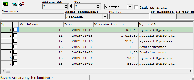 S t r o n a 76 Aby wybrad pożądany rachunek / paragon do którego ma byd wystawiona faktura należy użyd klawisza polu Wybrane rachunki.